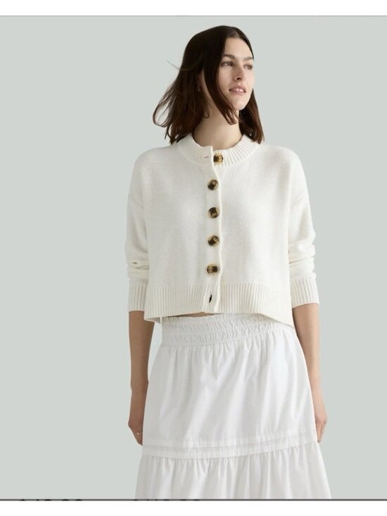 Quince Sweaters - Quince 100% Organic Cotton Cropped Cardigan Ivory Size XS